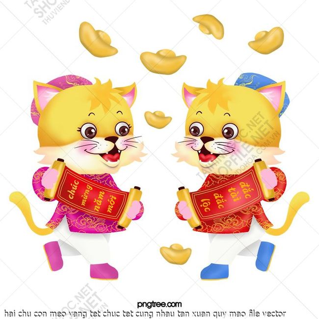 hai chu con meo vang tet chuc tet cung nhau tan xuan quy mao file vector